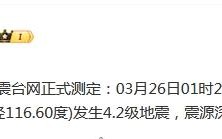 河北廊坊市永清县发生4.2级地震，震源深度20公里